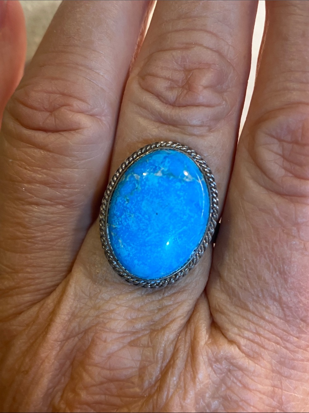 Vintage Sterling Silver Turquoise Ring Size 9 | Navajo Style Southwest Statement